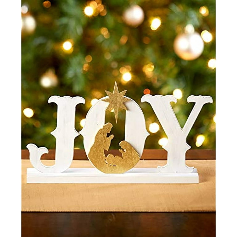 Christmas Decorations Tabletop Set Signs White Joy and Cross Holy Night  Nativity Scene Religious Gift for Women Catholic Christian Holiday Clearance