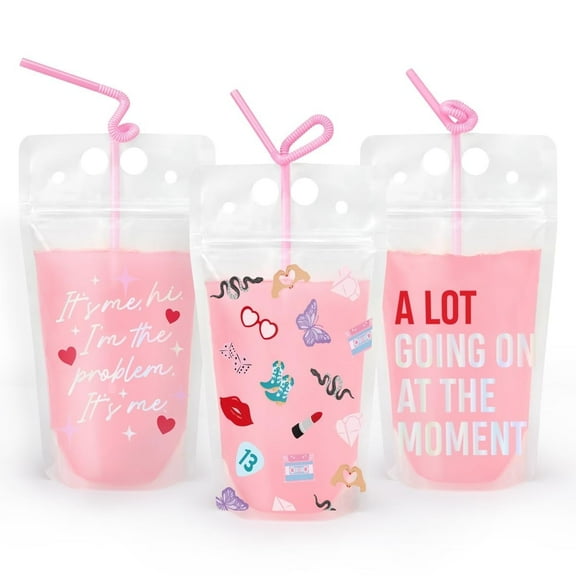 xo, Fetti Eras Party Clear Drink Pouches - 15 pcs | Concert Party Sippers, Bachelorette Decorations, Birthday Drinkware, Bridesmaid Supplies