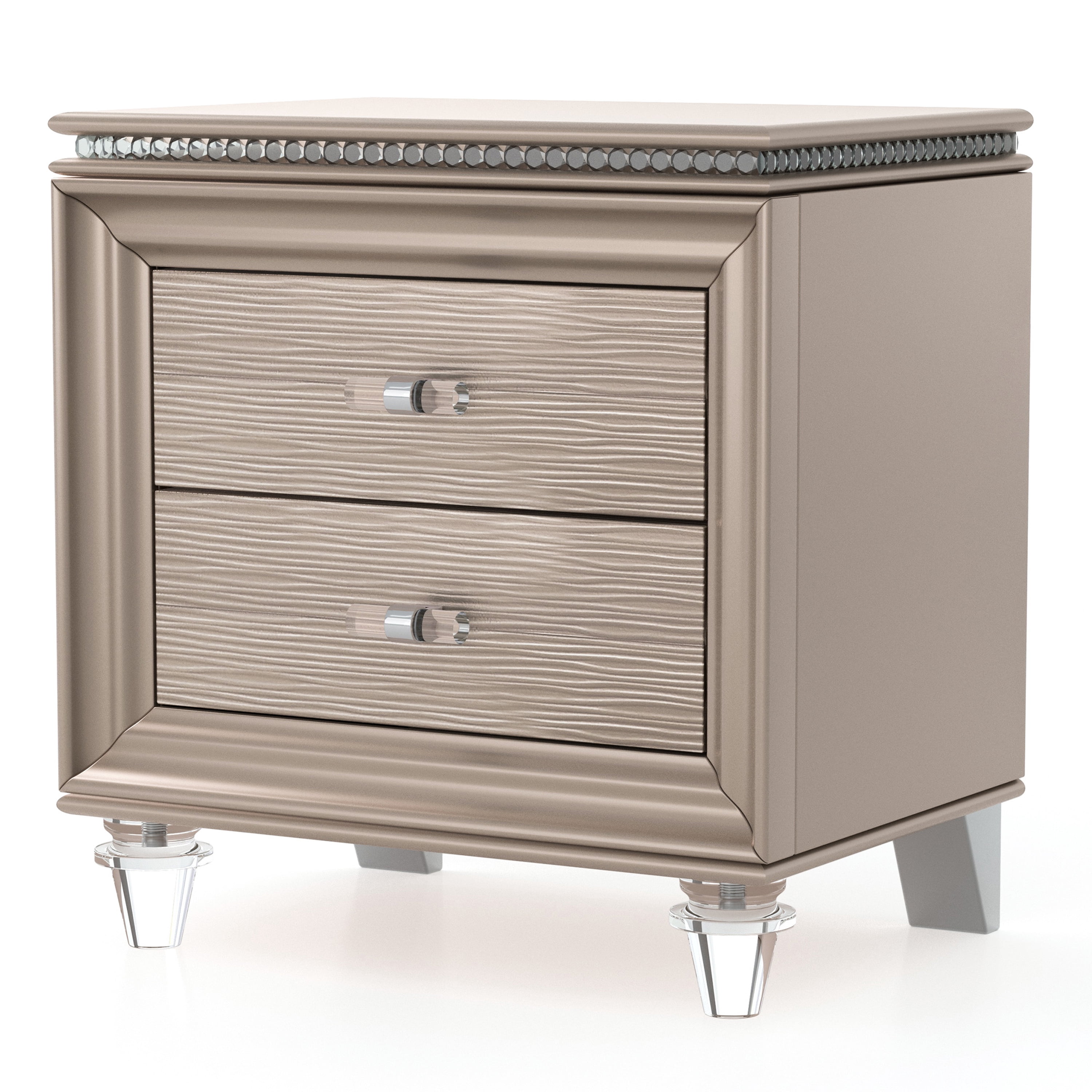 Furniture of America San Angelo Adult 2-Drawer Wood Nightstand, Rose Gold
