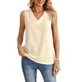 thumbnail image 4 of Women's Cotton Linen Tank Tops Loose V Neck Sleeveless Shirts Summer 2026 Khaki 2XL, 4 of 5