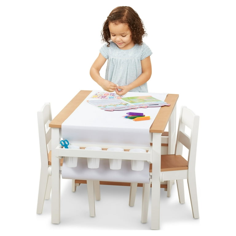 Melissa & Doug Table & Chairs-Gray Furniture - Wooden Activity Play Table  And Chairs Set For Kids, Grey