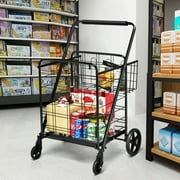 Gymax Heavy Duty Folding Shopping Cart Utility Jumbo Double Basket 330lbs Black