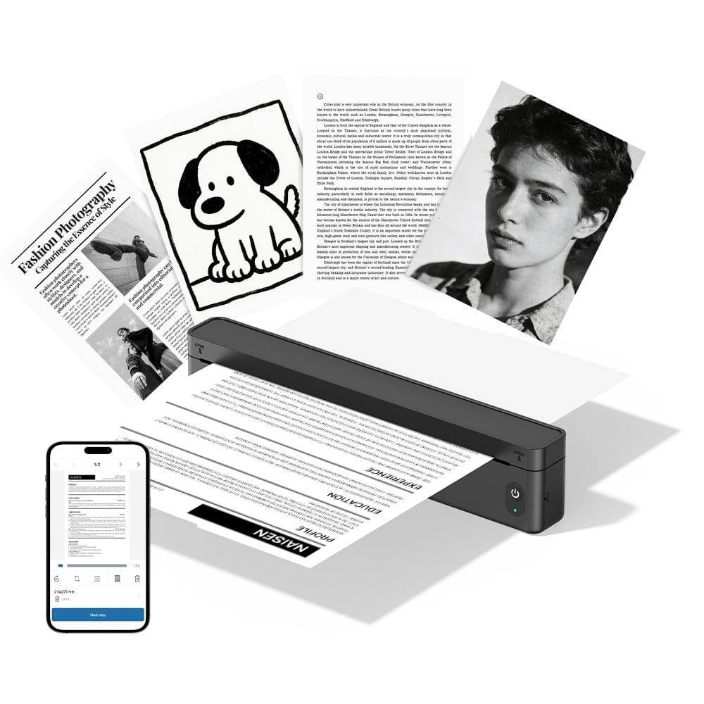 A10a Thermal Printer For Phone Laptop Inkless Portable Printer, Portable Printers Support 8.5'' X 11'' & A4 Thermal Paper include 10 sheet paper