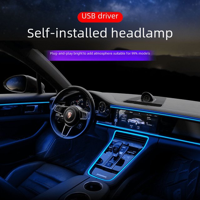 Tira de luz fría EL para ambiente de automóvil, luz de ambiente universal para automóvil, instalación gratuita
