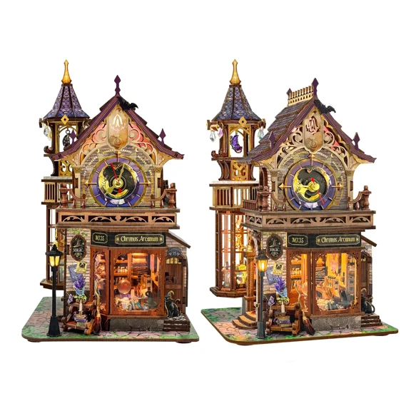 Strucwood DIY Book Nook Kit Time Magic Club: Magical Clock Tower, LED Lights, 3D Wooden Puzzle Gift for Adults（SQ-71）