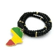 thumbnail image 3 of Pan Africa Continent Pendant w/6mm 30" Black Wood Bead Color Disc Necklace, GR/YEL/RD, Gold-Tone, 3 of 4