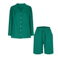 thumbnail image 4 of UAMVSH Women Button down Two Piece Sets Plus Size Cotton Linen Long Sleeve Shirts and Drawstring Bermuda Shorts Beach Outfits(Large,Green), 4 of 7