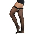 thumbnail image 4 of ToBeInStyle Women's Contrast Backseam With Top Satin Bow Spandex Fishnet Thigh Highs - Black/White - One Size, 4 of 6