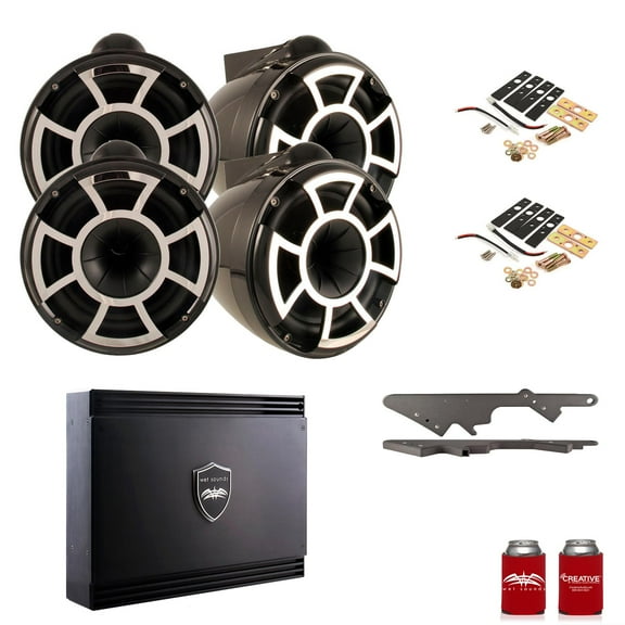 Wet Sounds For Malibu G3: Two Pair of REV10B-X 10" Black X-Mount Tower Speakers with G3 Adapters & SDX2 Amplifier