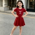 thumbnail image 5 of Amidoa Girls Summer Dresses Short Sleeve Bowknot A-Line Dresses Kids Casual Cotton Print Sundress Red Size 2T, 5 of 9