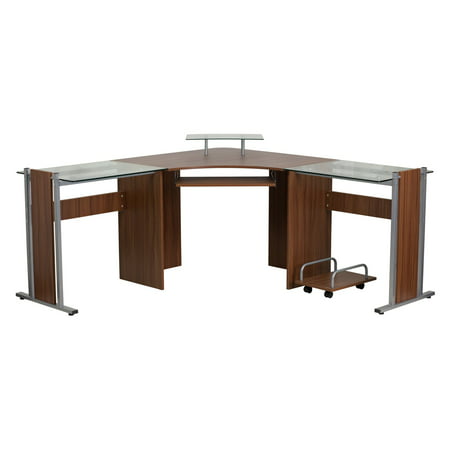 Flash Furniture Teakwood Laminate Corner Desk with Pull-Out Keyboard Tray and CPU (Best Finish For Teak Furniture)