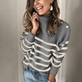 thumbnail image 4 of Black and White Striped Knit Sweater Button Women Pullover Female Jumper Fall Winter Long Sleeve Turtleneck Sexy Woman Sweaters, 4 of 5