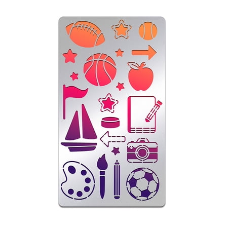 Sports and Study Element Stainless Steel Stencil Ball Camera Art Metal Journal Template for Wood Burning Engraving Painting Scrapbooking 4x7"