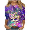 thumbnail image 3 of QATAINLAV Prime Sales Today Mardi Gras Shirts for Women 3/4 Sleeve Mask Graphic Blouse Carnival Themed Tees Party 3D Print Tops Funny Gifts Parade Tshirt Multicolor XL, 3 of 6