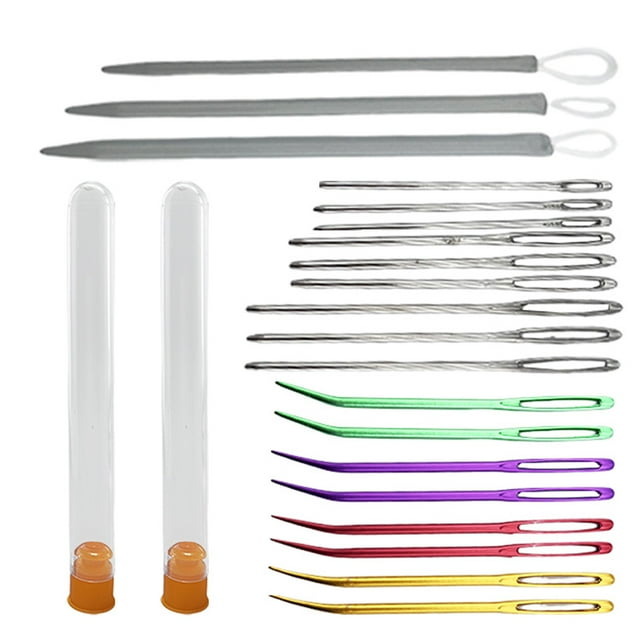 Shisuyan 1 Set Large Eye Bent Tapestry Needle Set With Storage Bottle Sewing Crochet Knitting Needles For Tapestry Sewing Weaving