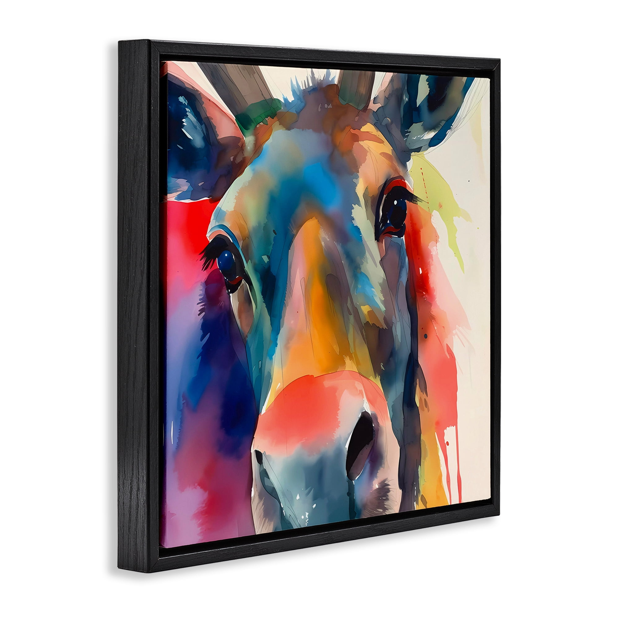 Stupell Industries Modern Close Up Horse Animals & Insects Painting Black Floater Framed Canvas Art Print Wall Art, 18 x 18