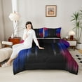 thumbnail image 4 of jejeloiu Modern Geometric Stripes Queen Comforter Set,Black Blue Red Bedding Comforter Set For Girls Kids Reversible 3-Piece, 4 of 8