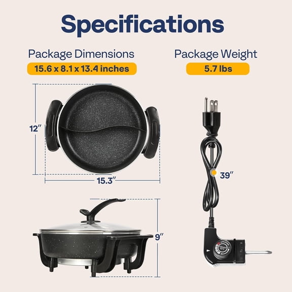 Electric Hot Pot 6L Non-Stick Shabu-shabu Hot Pot with Divider for 1-6 People, BPA  Fondue with Tempered Glass Lid
