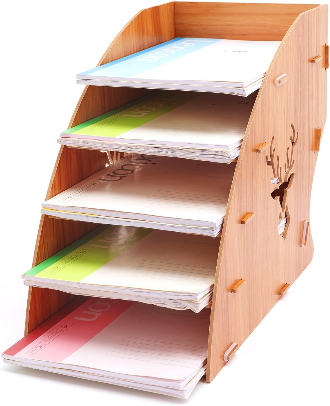 5 Slots Wooden Invoice Bill Storage Rack Desktop Paper Organizer File Holder Document Letter Sorter Tray Mail Rack for Home Office Peru