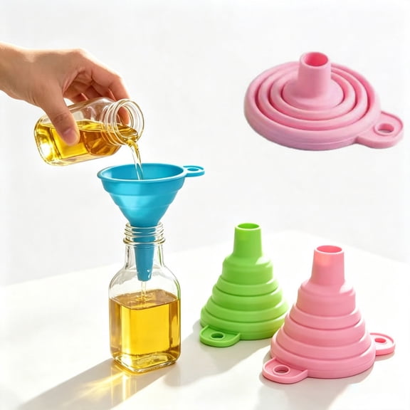 3‑Pack Kitchen Funnel Set, Food‑Grade Collapsible Silicone Funnels, Reusable Foldable for Bottle Filling, Liquid Transfer Water, Oil & Condiments, Easy‑to‑Clean Space‑Saving Kitchen Gadgets