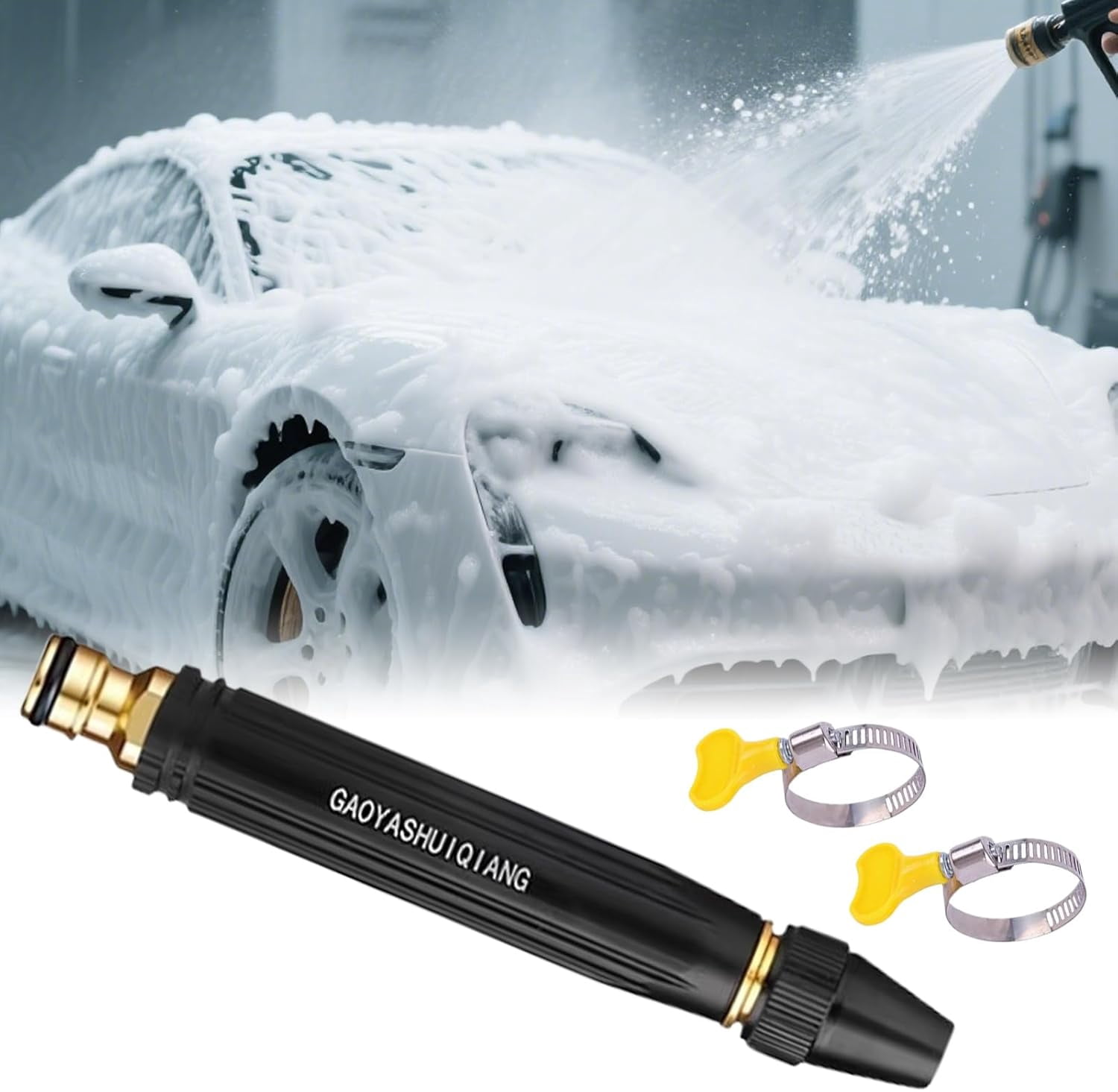 Heavy Duty Hydrojet Garden Hose Nozzle, High Pressure Metal Spray Nozzle with 8 Adjustable Patterns, Leak-Proof & Ergonomic Grip，