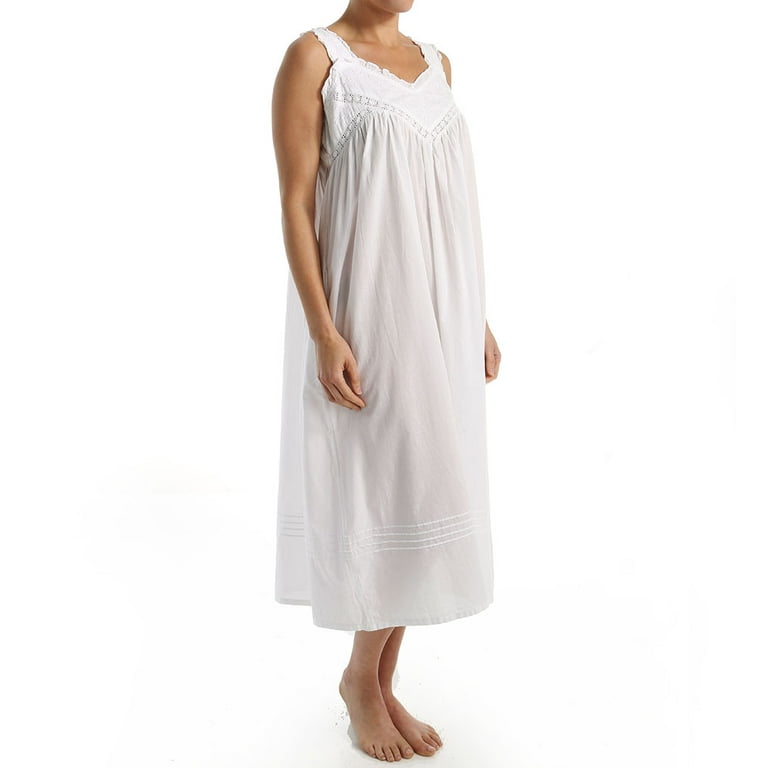 LA CERA Womens Cotton Nightgown Summer Nightgowns for Women 100% Cotton  Chemise - White - Medium