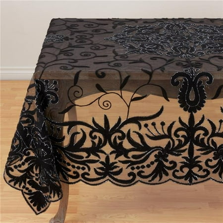 

SARO 15 x 72 in. Refined Rustic Square Beaded with Embroidery Sheer Tablecloth - Black