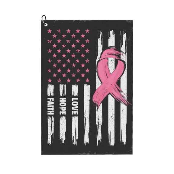 Golf Towels for Golf Bags For Men Women - Ribbon Breast Cancer Awareness 24x16in Absorbent Quick Drying Golf Towel for Cleaning Golf Ball Club Golf Bag Accessories with Carabiner
