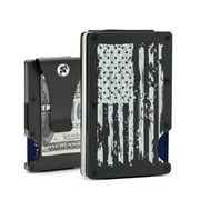 FeiYen Men Minimalist Front Pocket Aluminum Metal Wallet with Money Clip - Engraved American Flag