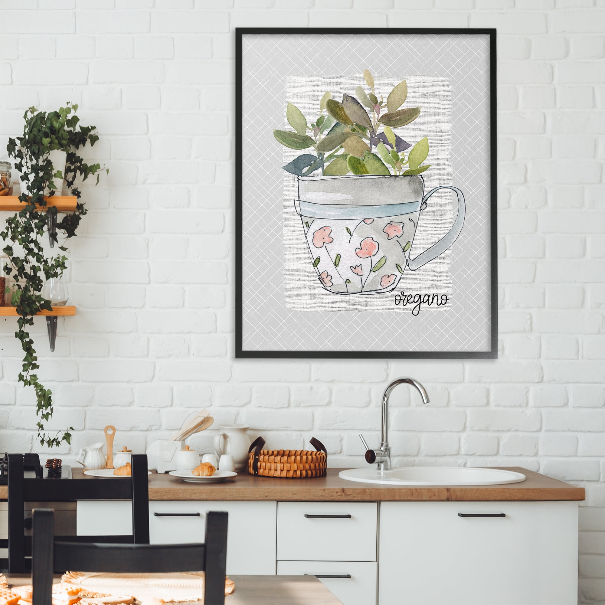 Stupell Industries Oregano Herb Mug Black Framed Giclee Art, design by Livi Finn