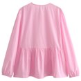 thumbnail image 5 of Ltctricy Babydoll Tops for Women Crew Neck Tie Front Solid Color Lantern Long Sleeve Shirts Casual Loose Blouses(Pink,Small), 5 of 7