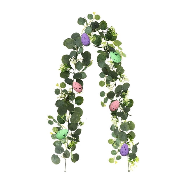 180Cm Artificial Easter Egg Garland With Foliage, Multicolor Spring Decoration For Door And Wall, Plastic Material For Indoor/Outdoor