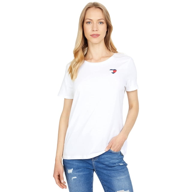 Camiseta Tommy Hilfiger para mujer, cuello redondo, logotipo, color blanco brillante
