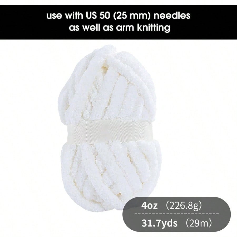 Pure White Chunky Chenille Yarn for Crocheting Bulky Thick Fluffy Yarn for Knitting er Bulky Chunky Yarn for Hand Knitting Blanket Soft Plush Yarn 8 Jumbo Pack 27 yds 8 oz Each Skein