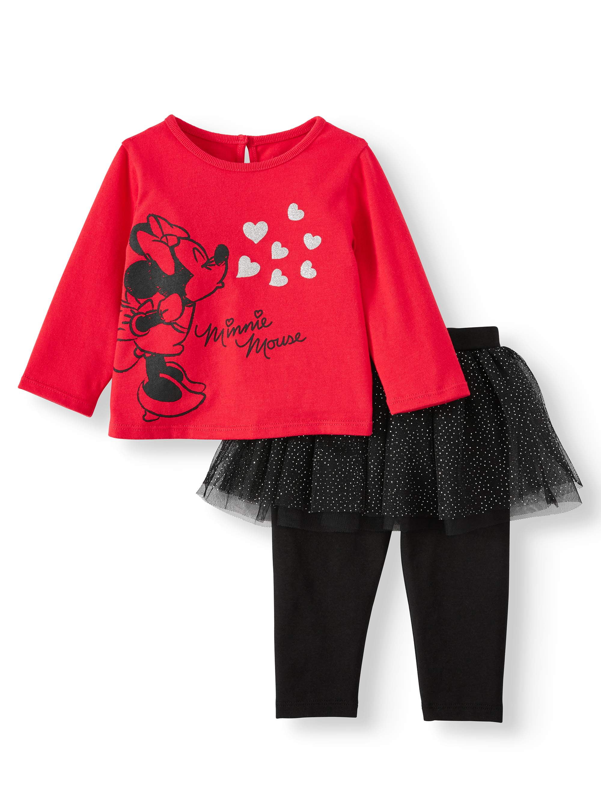 Disney Minnie Mouse Vest Long Sleeve Shirt and Legging Set Red/White/Black