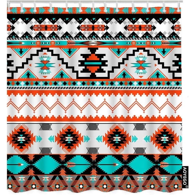 Aztec Pattern Long Shower Curtain Geometric Ethnic Indigenous Tribal Colorful Striped Fabric Large Polyester 72x84 Inch Add Bold and Vibrant Culture to Your Bathroom for a Statement Piece Includes Ho