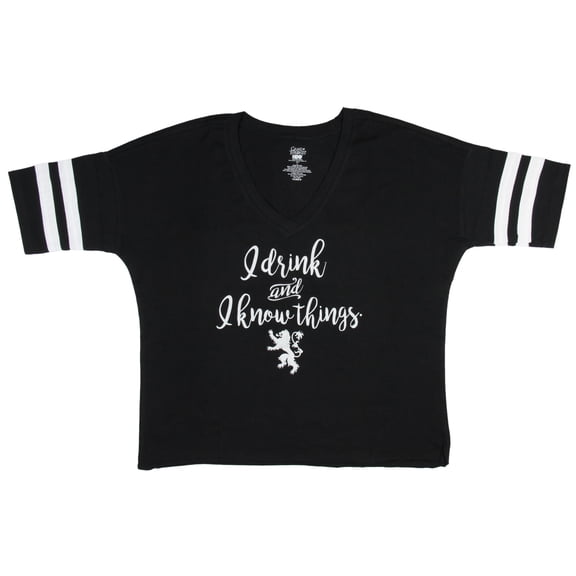 Game of Thrones Women's Tyrion Lannister I Drink And I Know Things Football Cutoff V-Neck T-Shirt