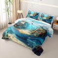 thumbnail image 3 of spefrowx Magical Ocean Teacup Quilt King for Girls Boys, Blue Coral Fish Underwater Ship Town King Coverlet Set, 3-Piece, 3 of 7