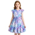 thumbnail image 2 of Aideaone Girls Dresses Ruffle Sleeveless A-Line Cute Church Dress Flutter Hem Butterfly Sundress with Belt 7-13 Years, 2 of 7