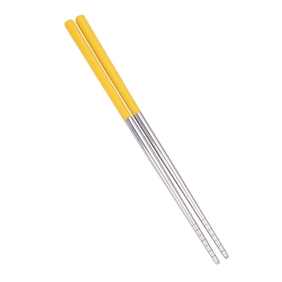Granjero Gordo 2 pares de palillos chinos portátiles de acero inoxidable hechos de paja de trigo de metal reutilizables, adecuados para el hogar, campamentos, lavavajillas, amarillo