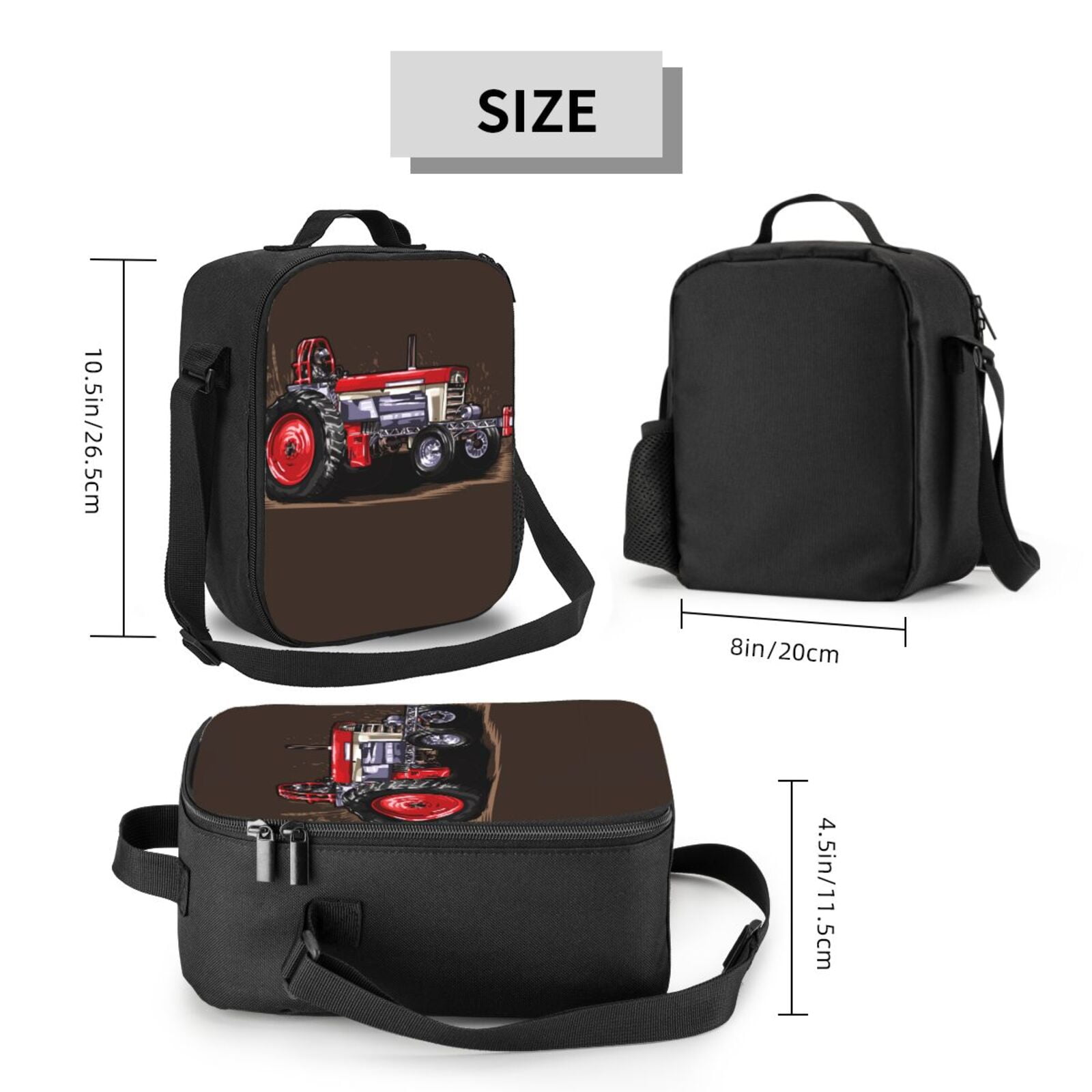 Logiee red tractor Print Insulated Lunch Bag for Women/Men, Reusable Lunch Box for Office Work School Picnic Beach,Leakproof Freezable Cooler Bag with Shoulder Strap