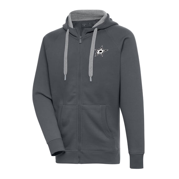 Men's Antigua Charcoal Dallas Stars Metallic Logo Victory Full-Zip Hoodie