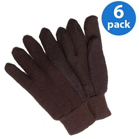CT7060-L-6PK, Multi-Purpose Poly/Cotton Brown Jersey Gloves, Dotted Grip Palm, 6 Pair Value Pack