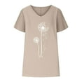 thumbnail image 3 of WREESH Women's Summer Fashion T-Shirts Loose Graphic V-Neck Tops in Cotton Linen Blended Khaki, 3 of 6