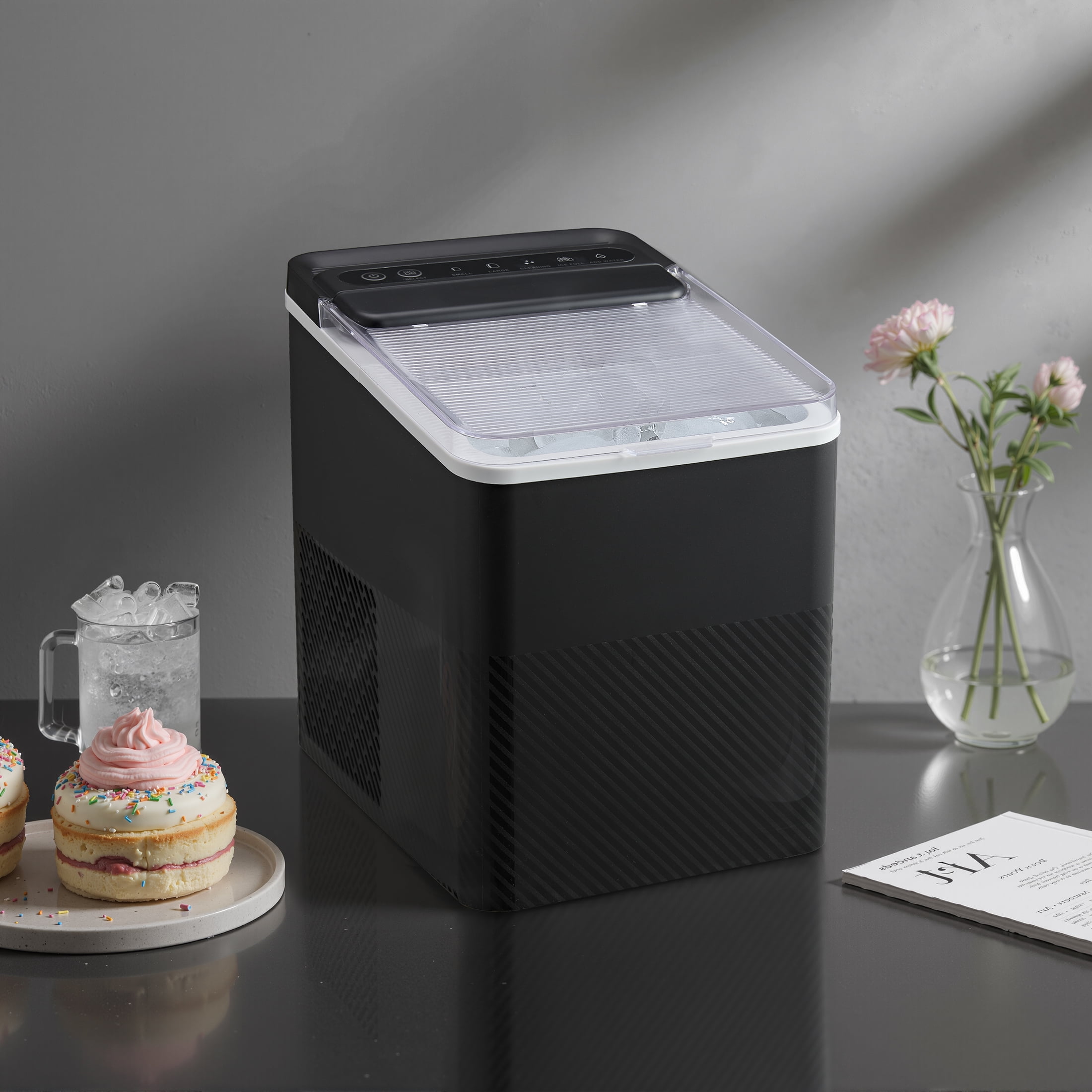 Mainstays Portable Countertop Ice Maker, 26 lbs Per Day, Compact Ice Machine with Quick Ice Cycles, No Plumbing Required, Black