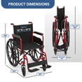thumbnail image 2 of Sillas de ruedas MoNiBloom para adultos, ultraligeras, con respaldo abatible, brazos acolchados y reposapiés abatibles desmontables, asiento de 18 pulgadas de ancho, capacidad de 300 lb, color rojo, 1, 2 of 5