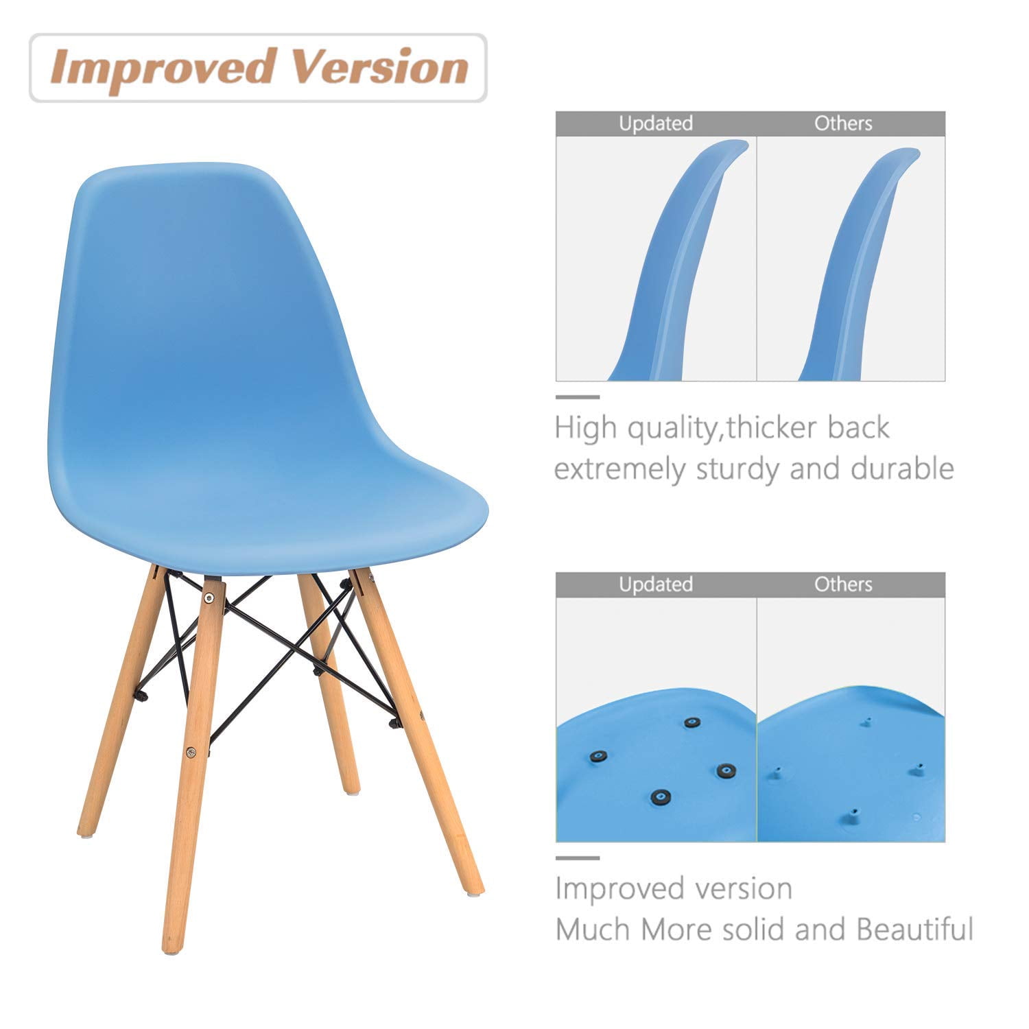 Lacoo Dining Chairs Pre Assembled Modern Style DSW Chair Classic Shell Armless Indoor Kitchen Dining Living Room Side Chairs Set of 4 (Blue)