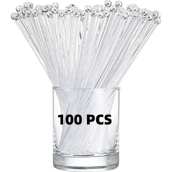 LQQBOX 100 Pieces Sticks Ball Head Stirrer Disposable Plastic Round Top Cocktail Coffee Drink Stirrers for Party Wedding Supplies