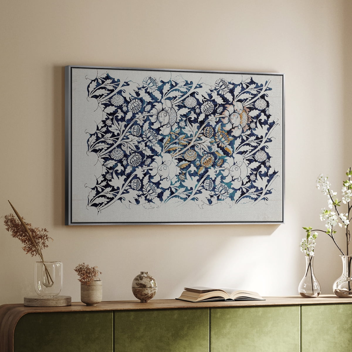 Vintage Abstract Print-XXVII Framed in Silver Wood Gallery Wrapped Canvas 17 in. x 25 in.