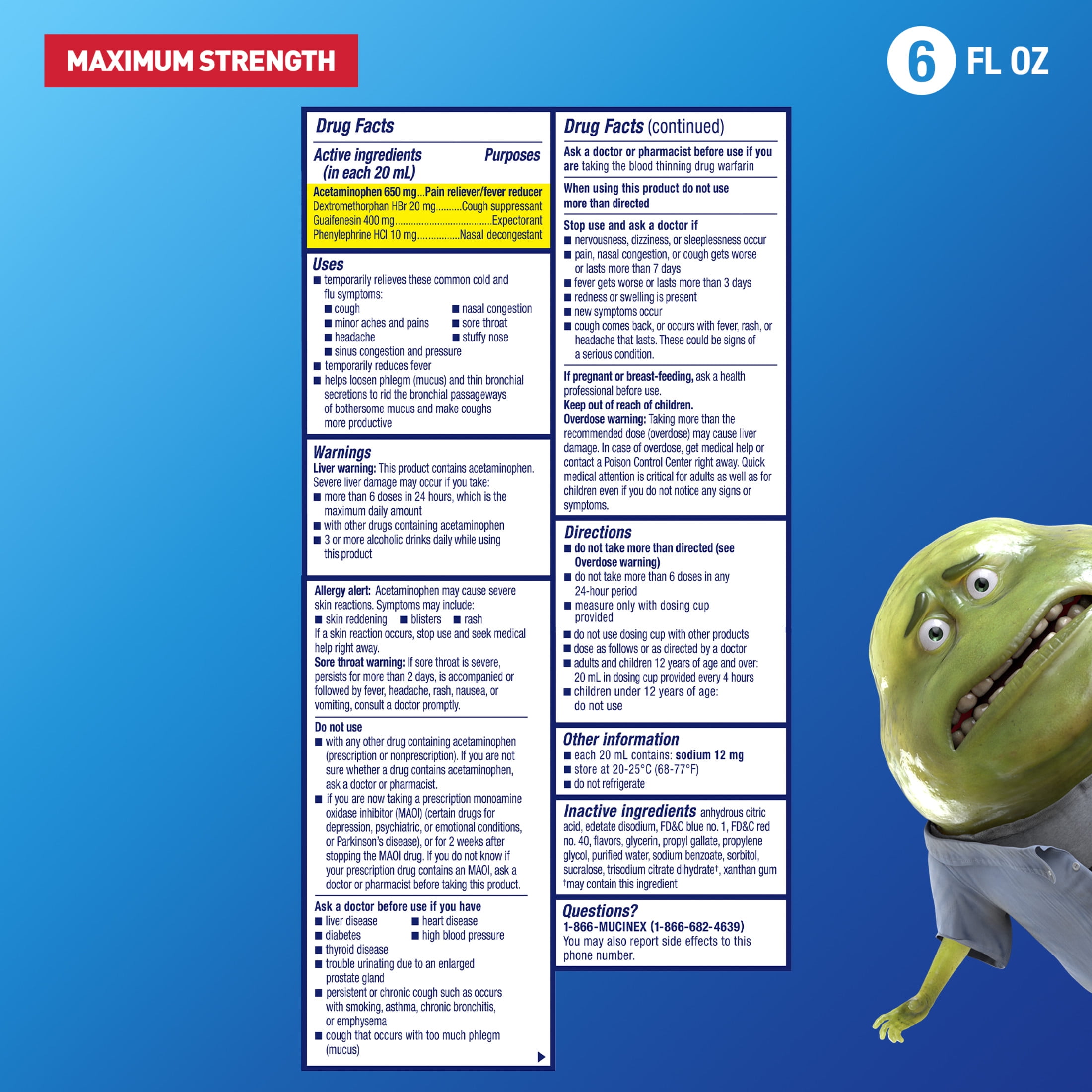 Mucinex Fast-Max Cold and Flu Medicine, Chest Congestion, Cough, Sore Throat, Nasal Decongestant, 6 fl oz